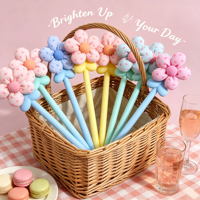 Stylos gel en peluche Kawaii à motif floral, stylos en tissu doux pour filles, papeterie mignonne pour cadeaux et fêtes