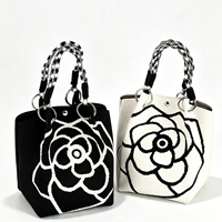 Tas Tangan Camellia Fashion Korea Tas Jinjing Rajutan Bunga Tas Ember Tahan Lama Tas Belanja Penyimpanan Kasual Bolso De Disenador