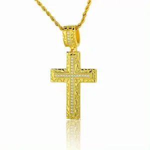 Hip Hop Trendy Modern Jewellery Zirconia Brass Gold Silver Plated Gold Necklace Chain With Cross Pendants For Men