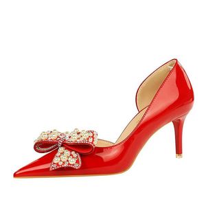 Talons, talons fins, chaussures pour femmes, <span class=keywords><strong>bouche</strong></span> peu profonde, côté pointu, épissage évidé, chaussures de dame à la mode avec nœud en strass - Product Image 3