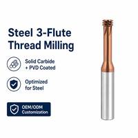 Fresa de Roscar de 3 Filos para Acero, Carburo Sólido con Recubrimiento AlTiN 60 °   Cortador CNC Universal de Paso Variable OEM ODM de Acero al Carbono y Inoxidable M3-M24