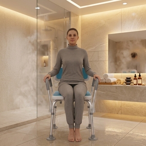 <span class=keywords><strong>Chaise</strong></span> de douche durable avec accoudoirs amovibles, réglable en hauteur pour différents utilisateurs - Product Image 1