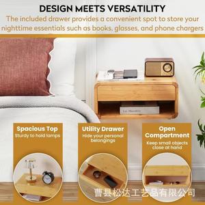 Mesita de noche flotante de madera con cajones, ideal para uso doméstico, dormitorio, lámpara de noche y almacenamiento. Mesita de noche multiusos - Product Image 2