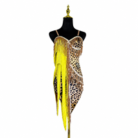 Vestido de Baile Latino con Estampado de Leopardo para Mujer, con Flecos y Pedrería, Traje de Actuación, Vestido de Competición de Baile de Salón