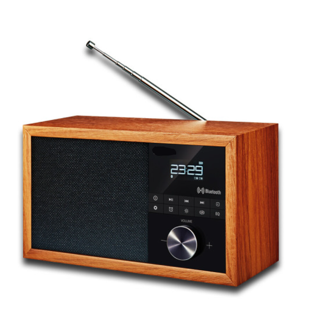 Portable Retro  Alarm Desk Wooden Clock Speaker Hotel Alarm Clock Radio