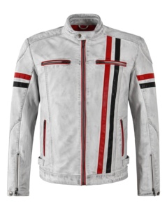 Custom 100% Genuine <b>White</b> Vintage Nappa Leather <b>Men</b>’s <b>Jacket</b> Crust Finish Private Label OEM Supply Custom Dyeing Available - Product Image 2