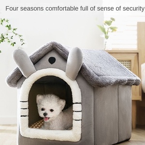 Katzen- und Hundehaus-förmiges Stoff-Haustierbett Nest PP-Baumwollgefüllt Abnehmbar Waschbar Winterwarm Ganzjährig Nutzbar Niedliches Spaßiges Haustierbett - Product Image 6