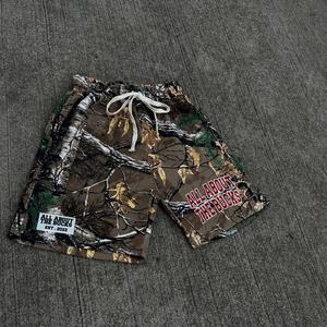 Streetwear Custom High Waist Drawstring <b>Camo</b> Distressed Ripped All Over Print Camouflage Jorts <b>Cargo</b> Jeans Denim <b>Shorts</b> for Men - Product Image 2