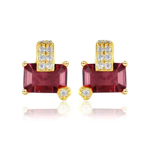 Fine jewelry 925 sterling silver geometric square shape ruby women fashion simple gemstone stud earrings