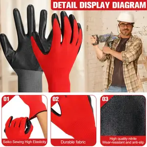 13 Gauge industria delle costruzioni protezione per le mani rosso nero lavoro guanti rivestiti in Nitrile