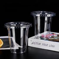 Gobelets en plastique PET transparent pour boissons froides 12oz 16oz 24oz avec couvercles plats – Tasses à café, jus, à emporter, pour thé boba, boissons gazeuses, desserts