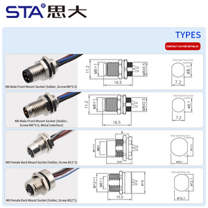 Connecteur droit en métal M8 à 3, 4, 5, 6, 8 broches, étanche, à montage sur panneau, avec câble électrique de 30 cm - Product Image 5