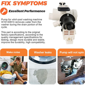 WPW10730972 W10130913 Conjunto de bomba de drenaje, pieza de repuesto compatible con <span class=keywords><strong>lavadora</strong></span> doméstica <span class=keywords><strong>Whirlpool</strong></span> <span class=keywords><strong>Duet</strong></span> 9200 - Product Image 5