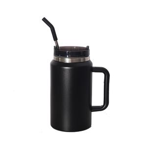 Mug isotherme grande capacité en acier inoxydable à double paroi, 50 oz, avec paille et couvercle à poignée - Product Image 3