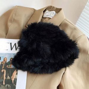 Wholesale Luxury Female Winter <b>Hats</b> Soft <b>Warm</b> Lady's Furry Winter Bucket <b>Hat</b> for Women - Product Image 4