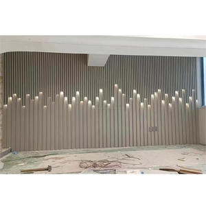 ไม้กันน้ําและกันไฟดูไม้ลามิเนต PVC พลาสติกคอมโพสิต WPC เส้นใยไม้ไผ่ <span class=keywords><strong>DIY</strong></span> ขลุ่ย 3d ผนังแผงไฟ LED - Product Image 1