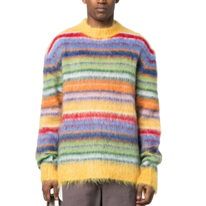 Pulls en mohair personnalisés avec logo OEM & ODM pour hommes, pulls en maille à manches longues, pulls d'hiver à rayures, pulls en mohair tricotés pour hommes - Product Image 1