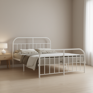 Struttura Letto Matrimoniale in Acciaio Bianco, Design Minimalista in Metallo, Arredamento Camera da Letto, Design Stabile - Product Image 2