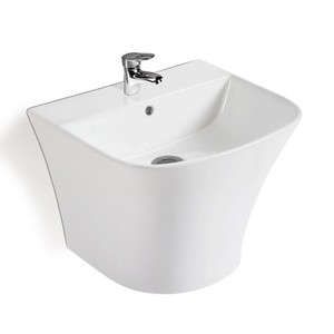 Lavabo de cerámica integrado para montar en la pared, color blanco, con grifo, para hoteles y baños pequeños - Product Image 5