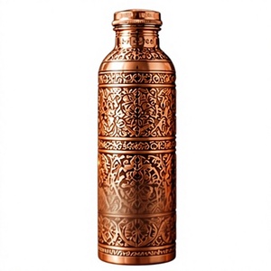 <b>Vintage</b> Handcrafted Copper Water <b>Bottle</b> with Lid Ethnic Engraved Eco-Friendly Metal Drinkware - Product Image 1