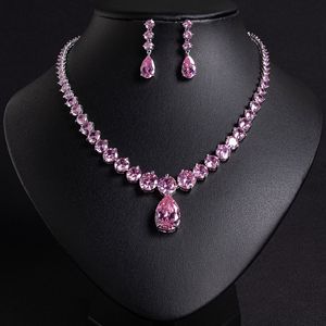 Collar de tenis con pendientes colgantes de latón de lujo estilo <span class=keywords><strong>Chamilia</strong></span>, con cristales de circonita cúbica rosa brillante talla pera, accesorios de boda - Product Image 5