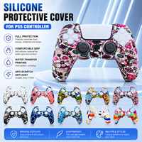 Coque de protection ergonomique en silicone antidérapante à points, imprimée par transfert d'eau à motifs multiples pour manette PS5 DualSense