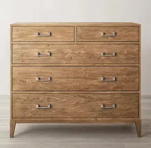European Style Mid century Design Indoor Furniture Color Optional Oak Wood 5-drawer Dresser
