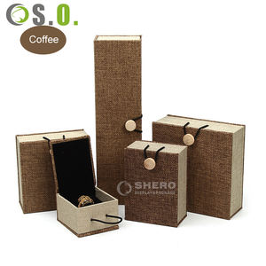 Caja de Joyería de Papel de Lino Shero, Lujosa, Premium, de Alta Gama, con Botón de Madera, Color y Tamaño Personalizables, para Guardar Anillos, Pulseras y Collares - Product Image 4