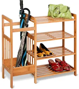 Großhandel 4 Schichten Bambus Schuh Display Rack Schrank Schuhe Rack Lagerung Tragbare Schuh regal Organizer