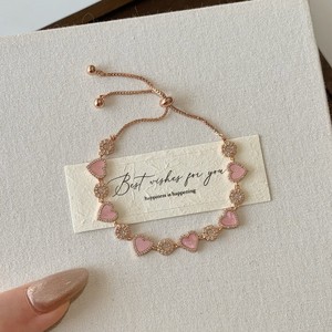 Pink Heart <b>Crystal</b> Chain <b>Bracelet</b> Women's Adjustable Fashion Jewelry Gift - Product Image 3