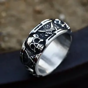 Anillo pirata de calavera de acero inoxidable 316L de diseño único, anillo de joyería de motorista para fiesta de Rock, regalo de joyería para hombre