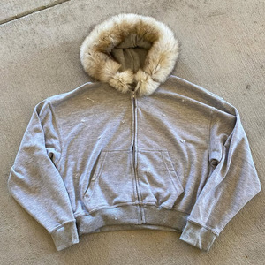 Sweat-shirts à capuche en fourrure personnalisés pour hommes, 100 % coton, fermeture éclair intégrale avec capuche en fourrure - Product Image 3