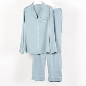 साटन Pijama महिलाओं पाजामा सेट 2 टुकड़ा साटन रेशम सस्ते वयस्क पायजामा सेट आकस्मिक पूर्ण लंबाई यार्न रंगे ठोस पैटर्न