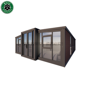 Maison conteneur pliable et extensible en forme de L avec façade entièrement vitrée pour camping en milieu rural, site touristique, séjour court pour touristes - Product Image 1