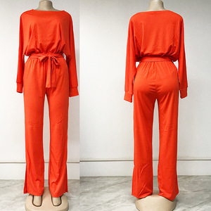 Mono de manga larga de algodón informal para mujer de gran oferta con botón de encaje patrón Vintage Color sólido cinturón de una pieza - Product Image 3