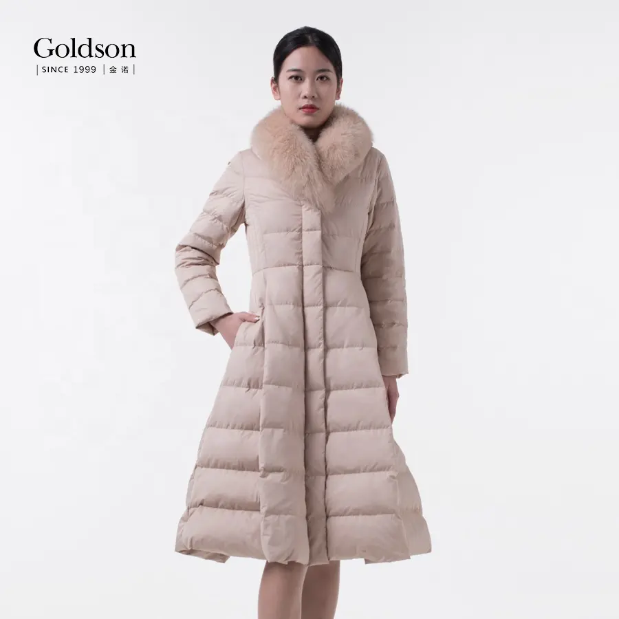 Lady Down Jacket Women Casual Sweet Princess Long Dress Goose Down Coat With Fox Fur Collar