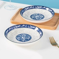 Assiette à manger créative en céramique de 9 pouces de style national bleu et blanc, assiette de fruits et légumes, assiette bleue et blanche
