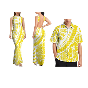 Abito da Cerimonia Senza Maniche e Senza Schienale per Donna e Camicia Aloha con Collo Rigido per Uomo, Design Personalizzato OEM in Stile Samoano - Product Image 3