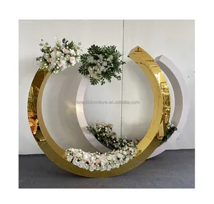 Wedding Events Mirror Gold Flower Balloons Arch Backdrop Ring Frame Stage Decoration