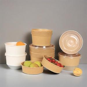 500ml 750ml 1000ml 1050ml 1300ml à emporter Kraft impression personnalisée bol en papier à salade jetable avec couvercle - Product Image 3