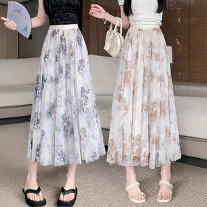 New Style 2026 Summer Dress Korean <strong>Chiffon</strong> <strong>Skirts</strong> Flower Print <strong>Skirt</strong> - Product Image 1