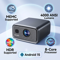 Projecteur 4K Android 15 à luminosité 4000 ANSI, Vidéoprojecteur LED LCD 1080P 4K