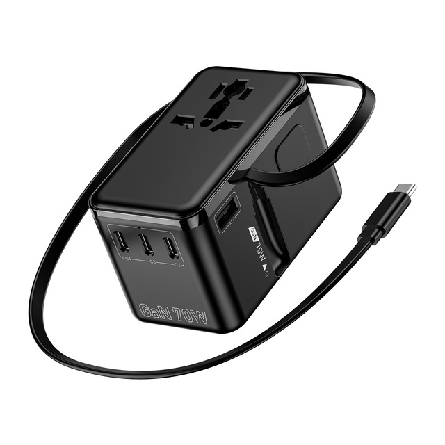 PD70W Universal Travel Adapter International Plug Worldwide Charging Power Adaptor Multi with Type C Retractable Cable