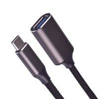 Tembaga Tinned Dikepang Hitam 0.2M 30AWG TYPE C Male Ke USB Female OTG Kabel untuk Ponsel