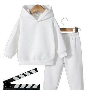 Conjunto de Sudadera con Capucha Blanca para Niños Unisex, Informal, de Manga Larga, Color Sólido y Chándal de Alta Calidad 100% Algodón - Product Image 1