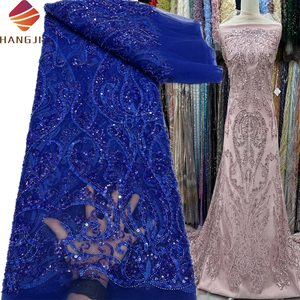 Tela de Encaje Africana de Alta Calidad 2026, con Cuentas Nigerianas y <span class=keywords><strong>Lentejuelas</strong></span> Bordadas, Tela de Tul con Cuentas de Lujo para Vestidos de Novia - Product Image 1