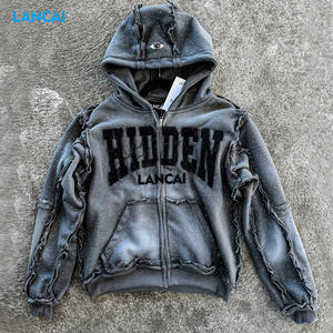 Felpa <span class=keywords><strong>con</strong></span> <span class=keywords><strong>cappuccio</strong></span> Casual Oversize da uomo <span class=keywords><strong>con</strong></span> ricamo a cerniera Logo personalizzato iniezione diretta a caldo Patch alla moda <span class=keywords><strong>con</strong></span> bocca allentata - Product Image 2