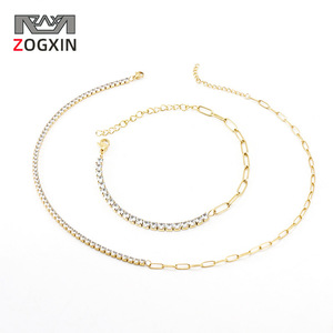 ZOGXIN Necklace And <b>Bracelet</b> <b>Set</b> Gold Tone Crystal Geometric Design For Women Daily Party Wear - Product Image 1