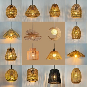 Lampada <span class=keywords><strong>a</strong></span> Sospensione Regolabile in Rattan di Carta, Plafoniera in Rattan per Corridoio e Isola, Lampadario Sospeso in Corda di Carta Intrecciata per Cucina - Product Image 2