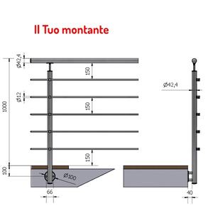 ราวจับ A4-L แบบตั้งภายนอกสำหรับราวบันไดที่มี316ทำจากสเตนเลสสตีล Ø 42.4ขัดเงา5ด้าน - Product Image 1